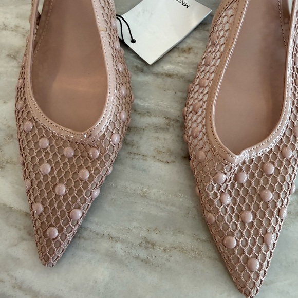 Mango MNG Blush Nude Mesh Slingback Kitten Heels Decorative Balls Euro 39 US 8.5 - Picture 9 of 11
